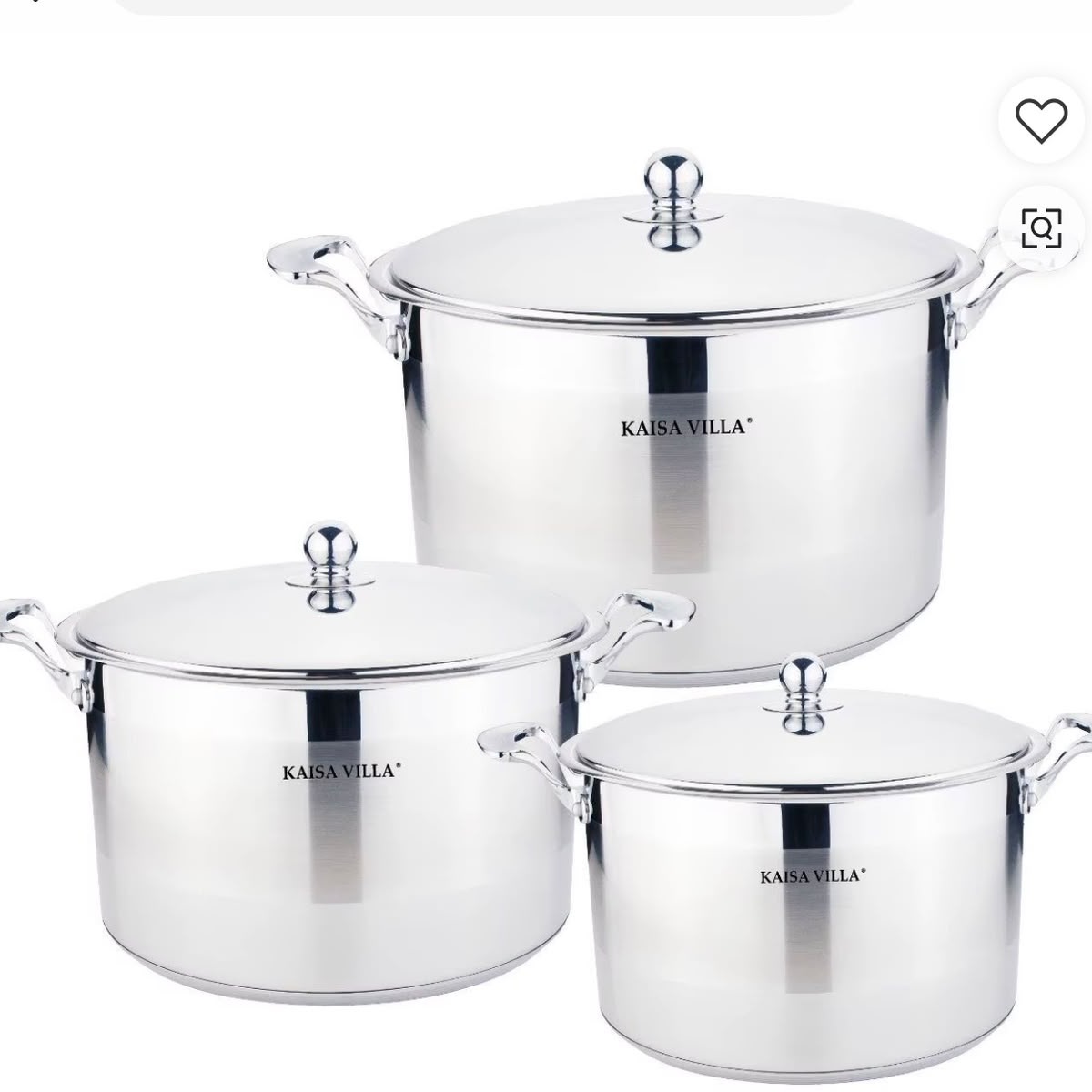 Kaisa Villa 3Pcs 201 Stainless Steel Stock Pot Set With Handle Induction Compatible Kitchen Soup Cookware Set
